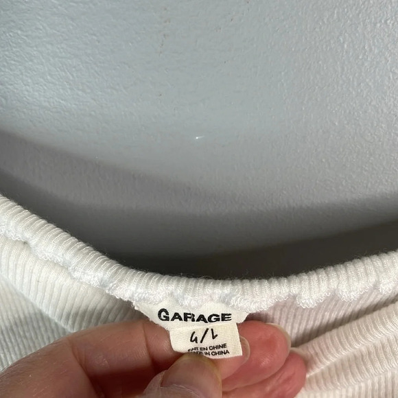 GARAGE Ribbed Crop Cami Top White Spaghetti Strap Lettuce Hem Baddie Size L - Picture 6 of 10